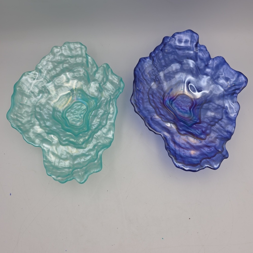 (2) AKCAM Iridescent  Oyster Shell Decorative Dish Plate Blue And Purple
